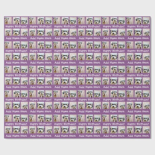 Happy Birthday Custom Name 6 Square Photo Collage Cadeaupapier (Vlak)