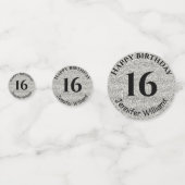 Happy Birthday Custom Name Age Year Silver Glitter Confetti (Voorkanten)