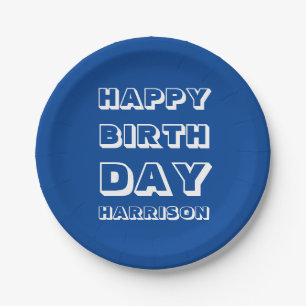 Happy Birthday Custom Name blue White Paper Bord