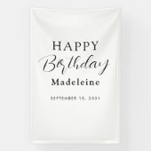 Happy Birthday Custom Name Zwart Wit Spandoek (Verticaal)