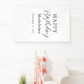 Happy Birthday Custom Name Zwart Wit Spandoek (Insitu)