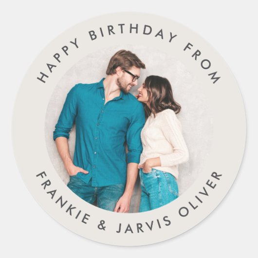 Happy Birthday Custom Photo Classic Round Sticker (Voorkant)