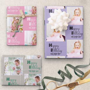 Happy Birthday Custom Photo Pink Lavender Set van  Inpakpapier Vel