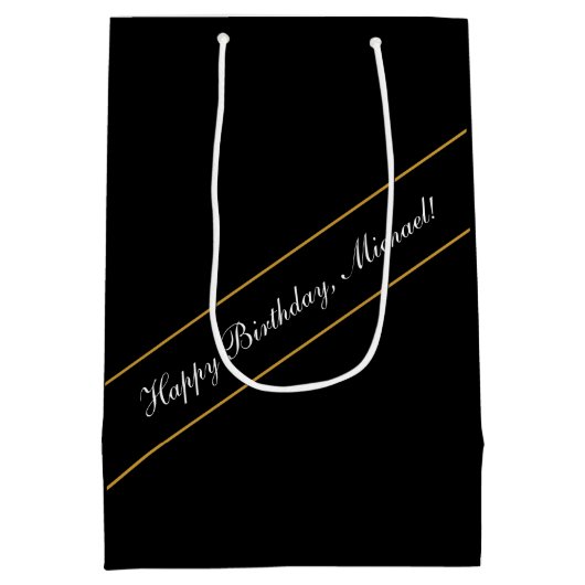 Happy Birthday Custom Text Elegant gepersonaliseer Medium Cadeauzakje (Achterkant)