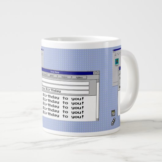 Happy Birthday Custom Windows 95 Computer Theme Extra Grote Beker (Voorkant rechts)