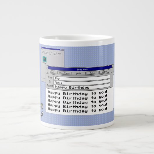 Happy Birthday Custom Windows 95 Computer Theme Extra Grote Beker (Voorkant)