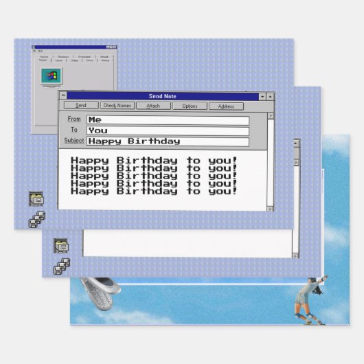 Happy Birthday Custom Windows 95 Computer Theme Inpakpapier Vel (Set)
