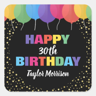 Happy Birthday Custom Year Name Colorful Balloons Vierkante Sticker