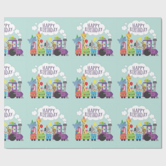 Happy Birthday Cute Animal Train Cadeaupapier (Vlak)