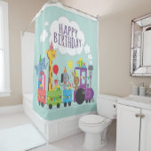 Happy Birthday Cute Animal Train Douchegordijn (In situ)
