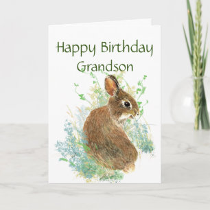 Happy Birthday Cute Bunny Special Grandson Feestdagen Kaart