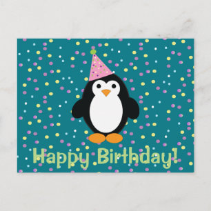 Happy Birthday Cute Cartoon Party Penguin Briefkaart