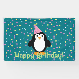 Happy Birthday Cute Cartoon Party Penguin Spandoek