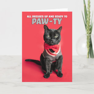 Happy Birthday Cute Cat Dprint in Sweater Feestdagen Kaart