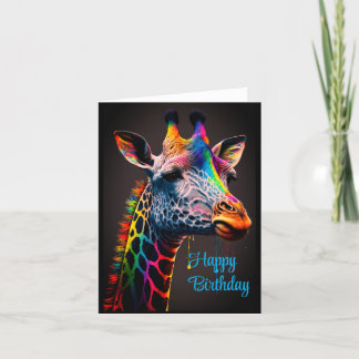 Happy Birthday Cute Colorful Rainbow Giraffe Kaart