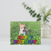 Happy Birthday Cute Corgi Puppy Photo Briefkaart (Staand voorkant)