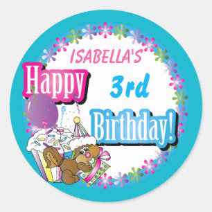 Happy Birthday Cute Cupcake Squirrel DY-tijdperk Ronde Sticker