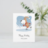 Happy Birthday Cute Dog Puppy Ice Skun Briefkaart (Staand voorkant)