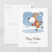 Happy Birthday Cute Dog Puppy Ice Skun Briefkaart (Voorkant / Achterkant)