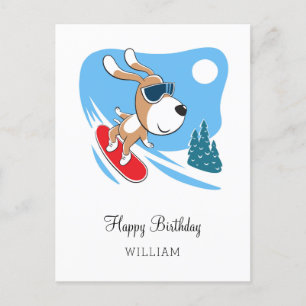 Happy Birthday Cute Dog Puppy Snowboard Winter Briefkaart