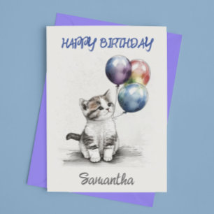 Happy Birthday Cute Kitten met ballonnen Kaart