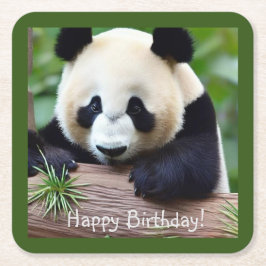 Happy Birthday Cute Panda Beer Vierkante Kartonnen Onderzetter