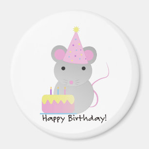 Happy Birthday Cute Parrty Mouse Magneet