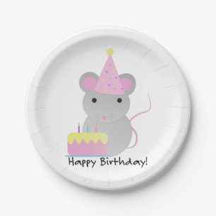 Happy Birthday Cute Parrty Mouse Papieren Bordje