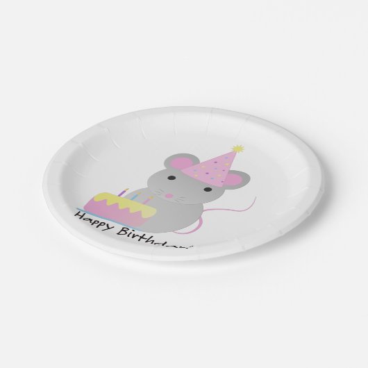 Happy Birthday Cute Parrty Mouse Papieren Bordje (Gekanteld)