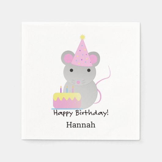 Happy Birthday Cute Parrty Mouse Servet (Voorkant)