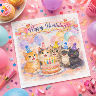  Happy Birthday Cute Party Cats Paper Napkin Servet