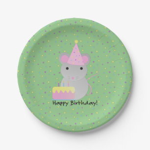 Happy Birthday Cute Party Mouse Star-achtergrond Papieren Bordje