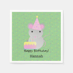 Happy Birthday Cute Party Mouse Star-achtergrond Servet