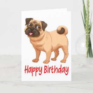 Happy Birthday Cute Pug Puppy Dog Cartoon Verse Kaart