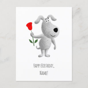 Happy Birthday Cute Puppy Dog Red Rose Briefkaart
