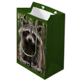 Happy Birthday Cute Raccoon Medium Cadeauzakje (Voorkant Gekanteld)