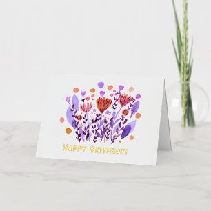 Happy Birthday Cute retro-doodbloemen Folie Feestdagenkaart