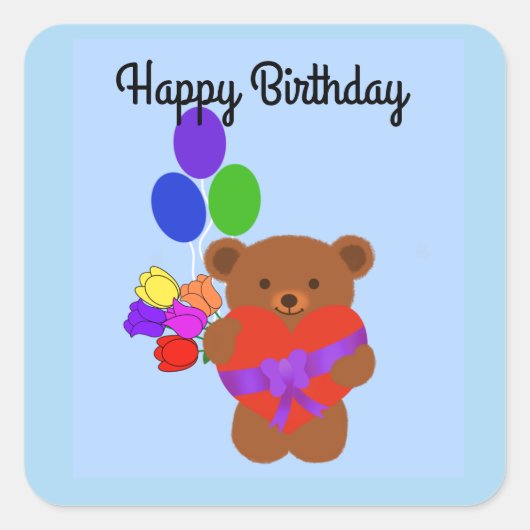 Happy Birthday Cute Teddy Bear #4 Stickers (Voorkant)