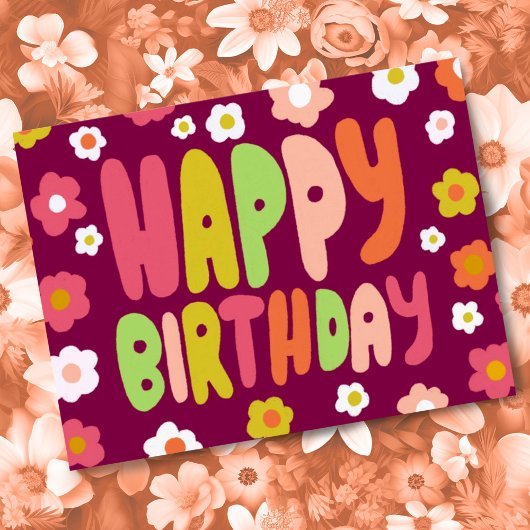 HAPPY BIRTHDAY Daisies Bubble Letters CUSTOM Bday Briefkaart