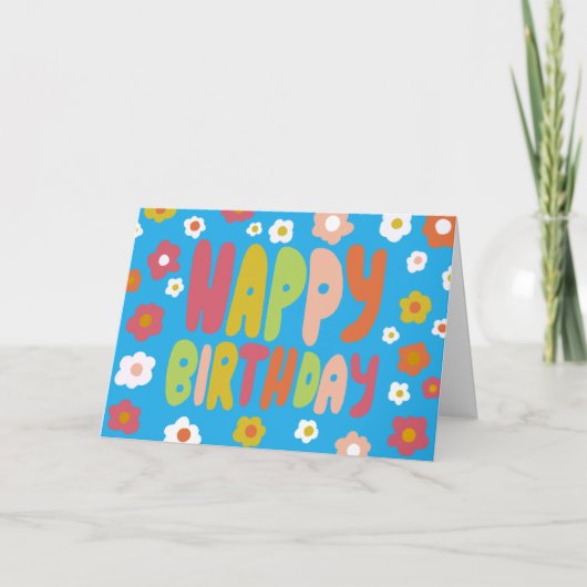 HAPPY BIRTHDAY Daisies Bubble Letters CUSTOM Bday Kaart (Voorkant)