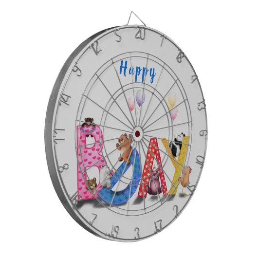 Happy Birthday Dart Board Baby Partij Dartbord (Voorkant Links)