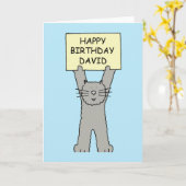 Happy Birthday David Cartoon Cat Kaart (Gele Bloem)