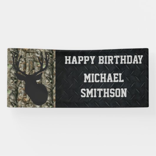 Happy Birthday Deer Camo Hunting Mannen Banner (Horizontaal)