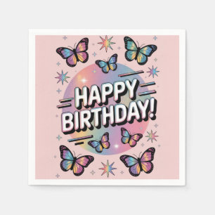 Happy Birthday Design met kleurrijke vlinders Servet