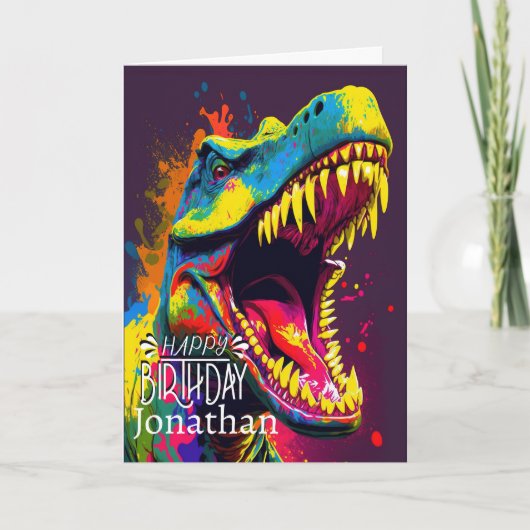 Happy Birthday Dinosaur Blue Roar Kaart (Voorkant)