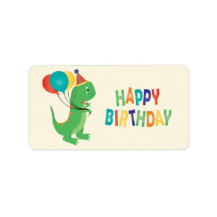 Happy Birthday Dinosaur Colorful Balloons Etiket