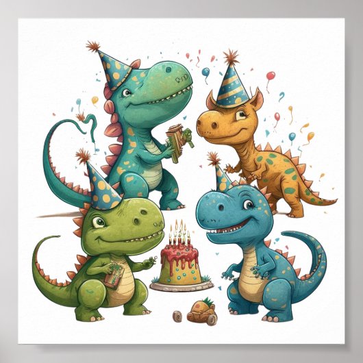 Happy Birthday Dinosaurs Poster (Voorkant)