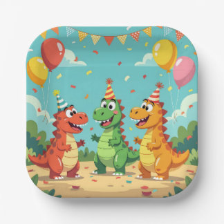 Happy birthday dinosaurs theme papieren bordje