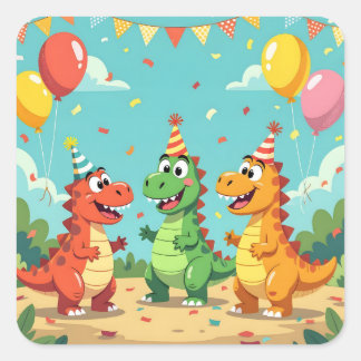 Happy birthday dinosaurs theme vierkante sticker