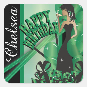 Happy Birthday Diva Girl DIY-naam Groen Vierkante Sticker